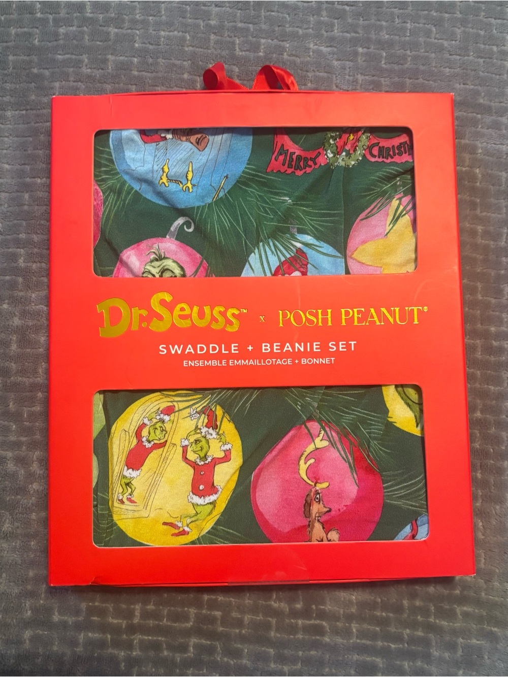 Dr. Seuss x Posh Peanut Swaddle + Beanie Set — Green with Multicolor Ornaments